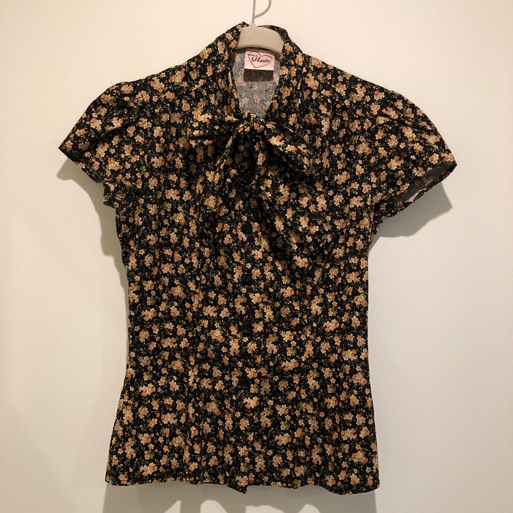 Floral Button-Down Blouse with Bow